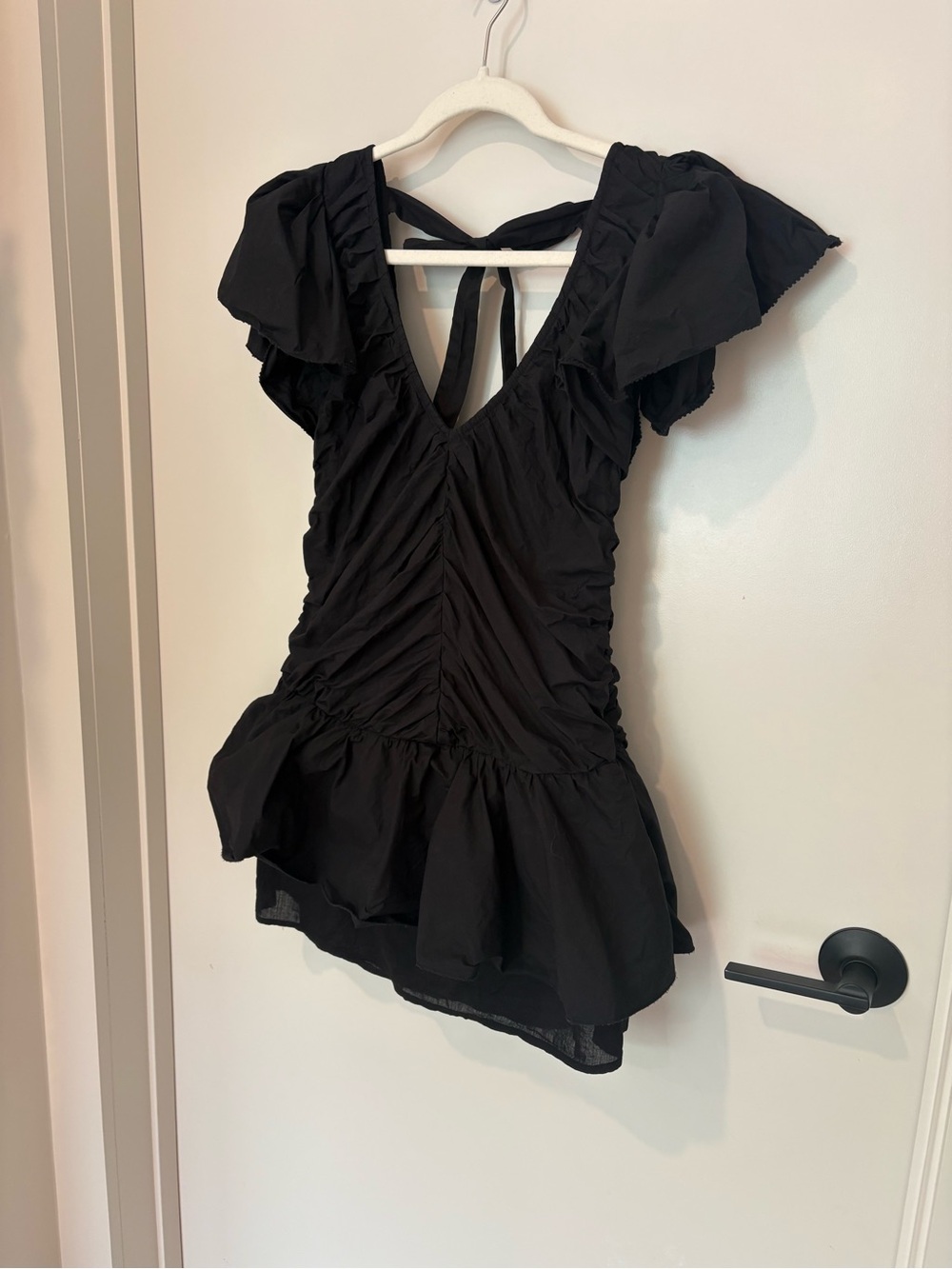 Love The Label Anthropologie Ruffle Mini Dress Black LBD Party Feminine Cotton